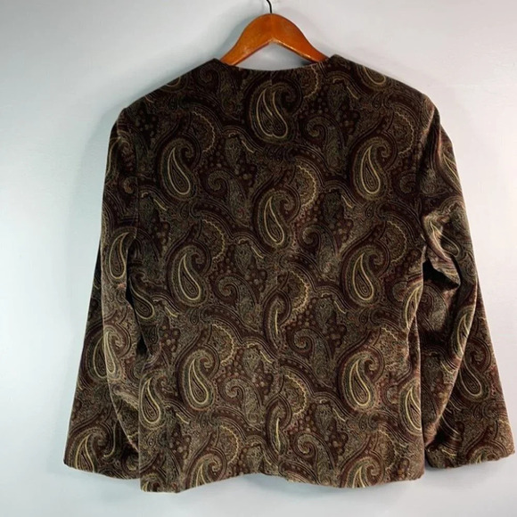 VINTAGE Bianca Nygard Velvet Collarless Blazer Brown Paisley Single Breast 12 - Picture 7 of 12